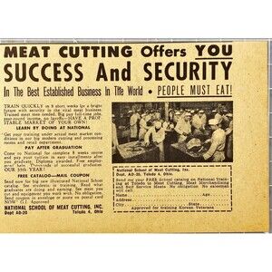 National School of Meat Cutting "Training offers you Success & Security" Ad 1957